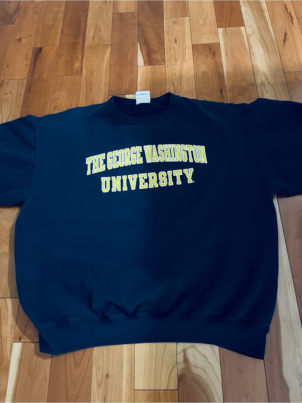 Champion Navy Crewneck Sweatshirt with Yellow Collegiate Print
